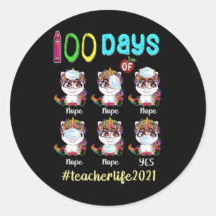 Days Of School Teacher Unicorn Wearing Mask Wrong  Classic Round Sticker