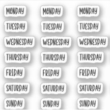 Days of the Week Black Cute Handwriting
