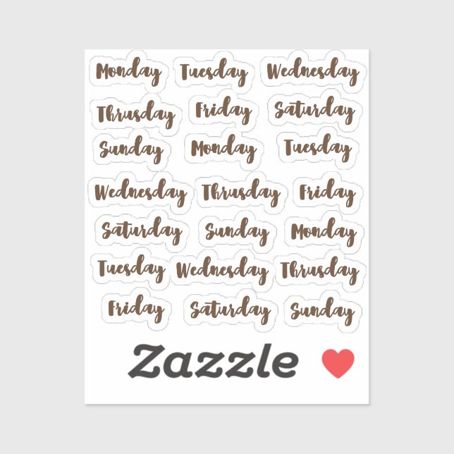 Days of the week brush cursive  (Sheet)