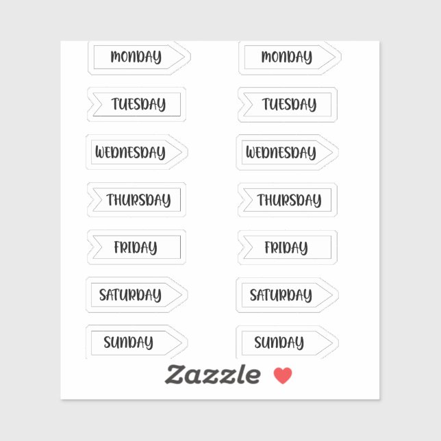 Days of the Week Bullet Journal Planner White (Sheet)