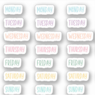 Days of the Week Colourful Pastel Cute Handwriting