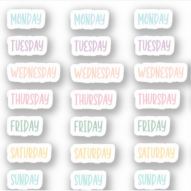 Days of the Week Colourful Pastel Cute Handwriting (Front)