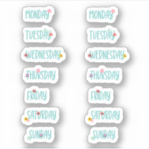 Days of the Week Cute Floral Green Handwriting