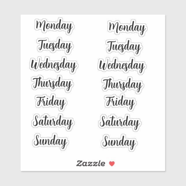 Days of The Week Decorative Custom Stickers (Sheet)