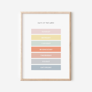 Days of the Week Montessori Classroom Art Poster
