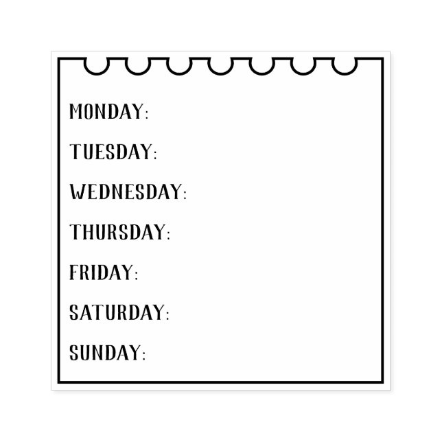 Days of the Week Notebook Page Frame Rubber Stamp (Imprint)