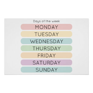 Days of the Week Poster   Homeschool Decor