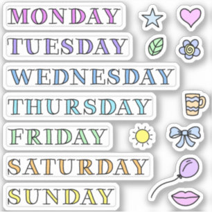Days of Week and Doodles Custom Cut Stickers 4x4"