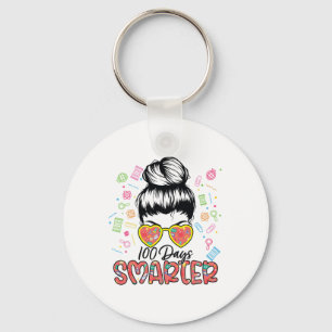 Days Smarter 100th Day Of School Girls Messy Bun H Key Ring