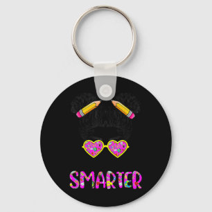 Days Smarter Girls Messy Bun Cute 100th Day Of Sch Key Ring