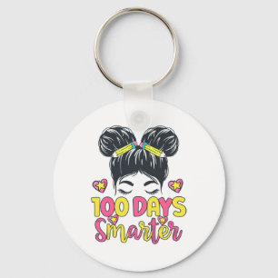 Days Smarter Girls Messy Bun Hair 100th Day Of Sch Key Ring