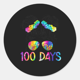 Days Smarter Happy 100 Days Of School Messy Bun Gi Classic Round Sticker