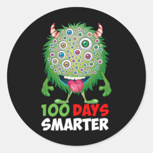 Days Smarter Happy 100th Day Of School Fun Monster Classic Round Sticker