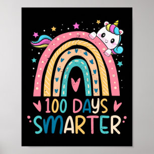 Days Smarter Kids Girls Unicorn 100th Day Of Schoo Poster