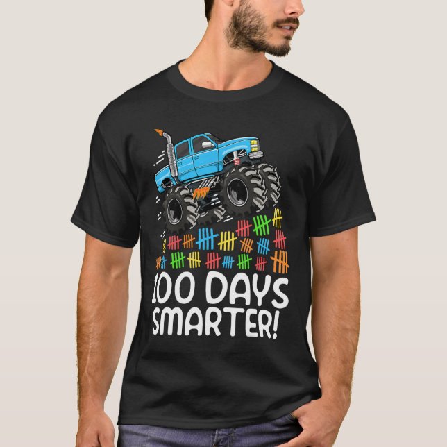Days Smarter Monster Truck 100 Days Of School 100t T-Shirt (Front)