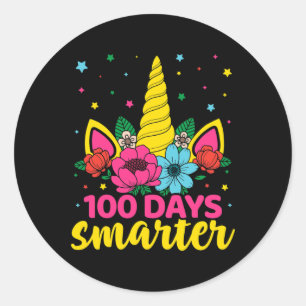 Days Smarter Unicorn Girls 100th Day Of School Kid Classic Round Sticker