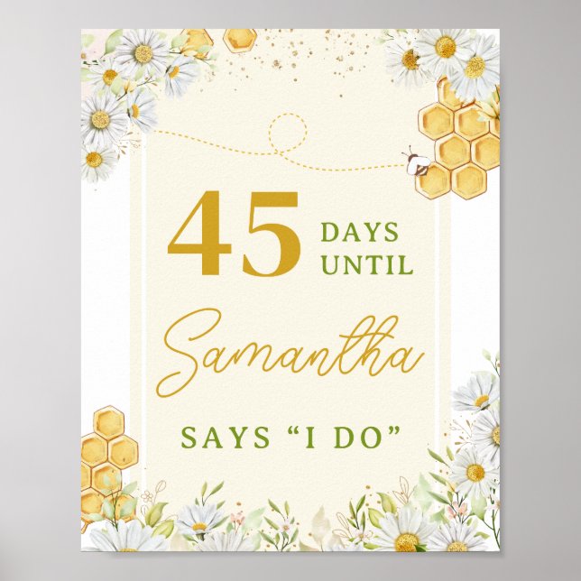 Days Until I Do Wedding Spring Bee Bridal Shower Poster (Front)