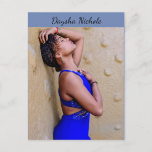 Daysha Nichole, in blue dress, postcard