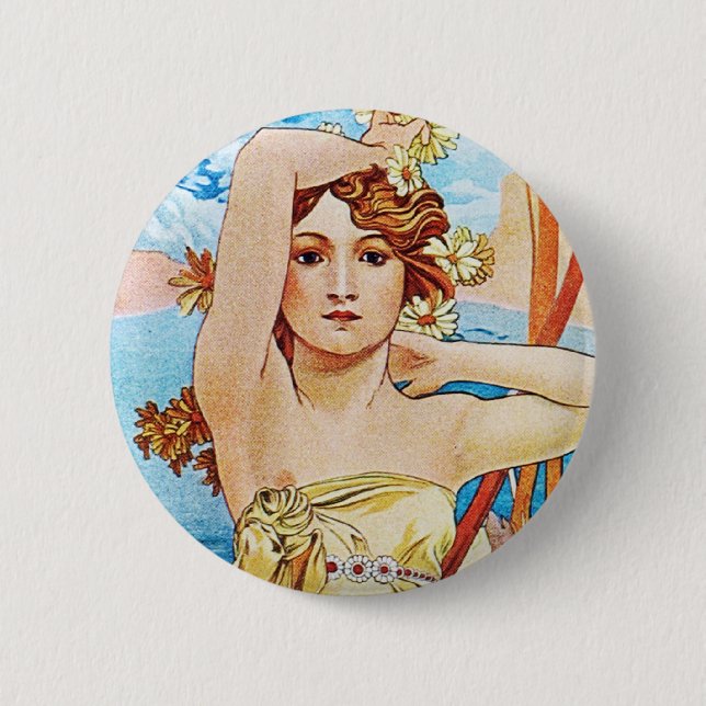 Daytime, Alphonse Mucha 6 Cm Round Badge (Front)