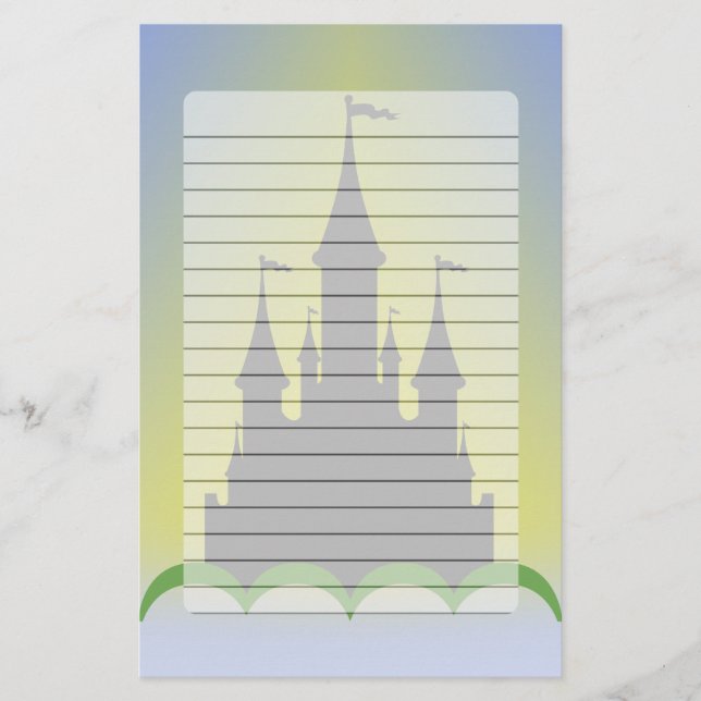 Daytime Dreamy Castle In The Hills Sunny Sky Stationery (Front)