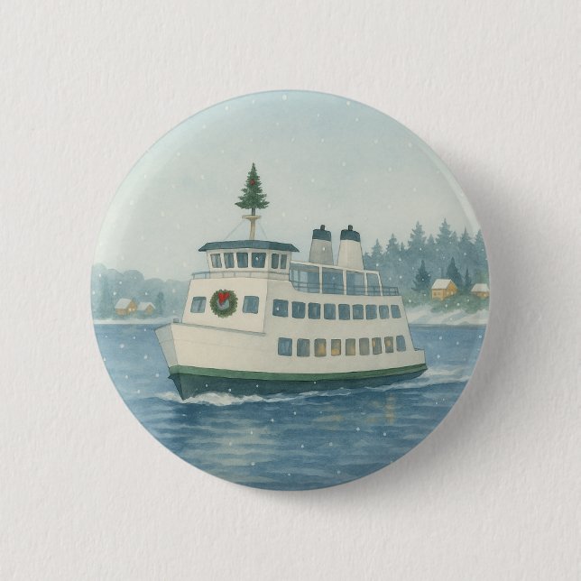 Daytime Ferry Christmas 6 Cm Round Badge (Front)