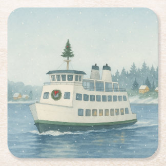 Daytime Ferry Christmas Card Square Paper Coaster
