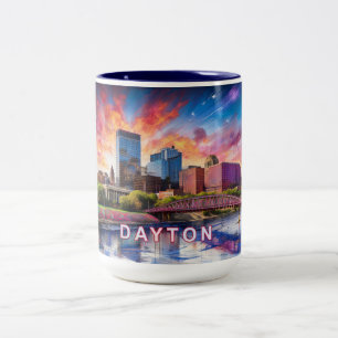 Dayton Ohio Abstract Skyline Two-Tone Coffee Mug