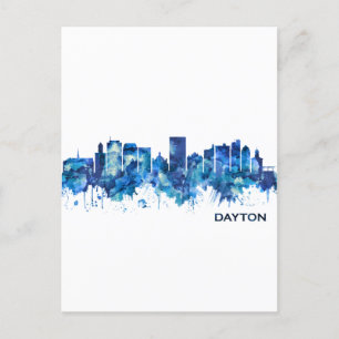 Dayton Ohio Skyline Blue Holiday Postcard