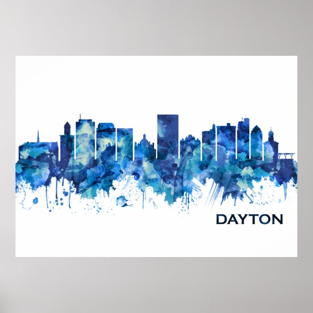 Dayton Ohio Skyline Blue Poster (Front)