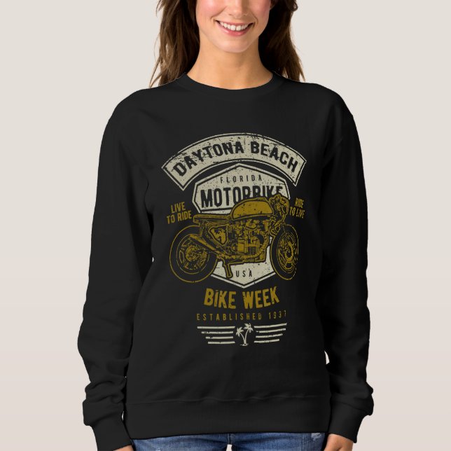 Daytona Beach Bike Week Retro Distressed Motorcycl Sweatshirt (Front)