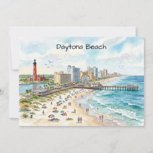 Daytona Beach Coastal Charm Watercolor Art Card