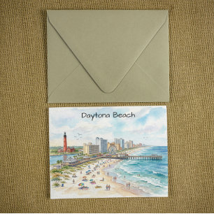 Daytona Beach Coastal Charm Watercolor Art Postcard