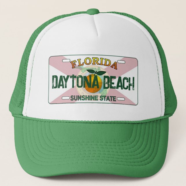 Daytona Beach Florida flag license plate hat (Front)