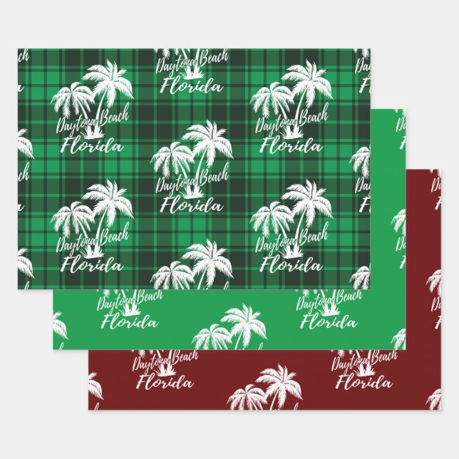 Daytona Beach Florida Green Plaid Green Red Wrapping Paper Sheet (Set)