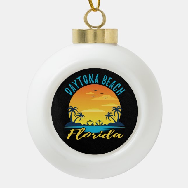 Daytona Beach Florida Palm Trees Beach Ceramic Ball Christmas Ornament (Front)