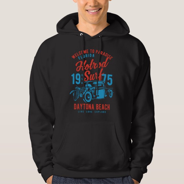 Daytona Beach Florida Retro Hotrod Surf  1 Hoodie (Front)