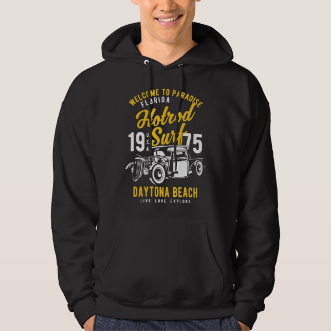 Daytona Beach Florida Retro Hotrod Surf  6 Hoodie (Front)