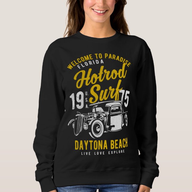 Daytona Beach Florida Retro Hotrod Surf Distressed Sweatshirt (Front)