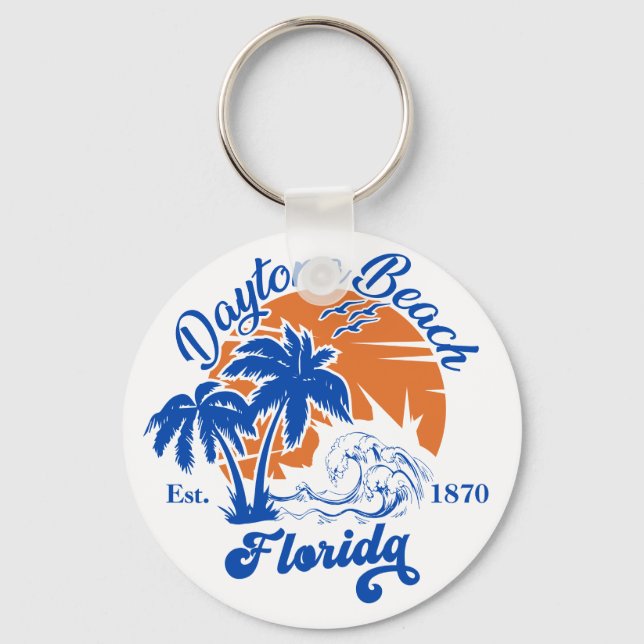 Daytona Beach Florida Summer Waves Vacation 60s Key Ring (Front)
