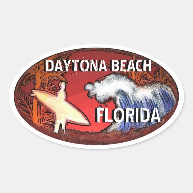 Daytona Beach Florida surf art stickers (Front)