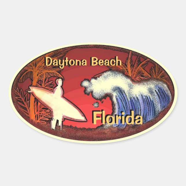 Daytona Beach Florida surfer waves stickers (Front)