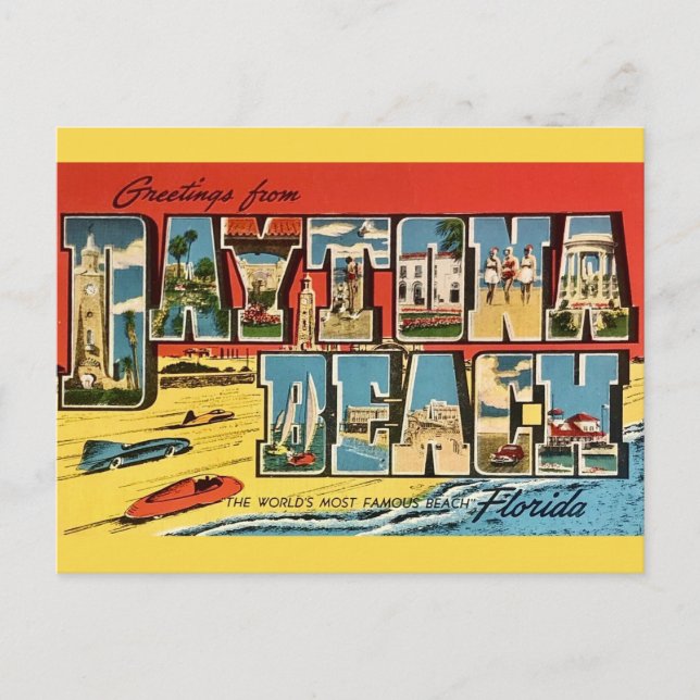 Daytona Beach Florida Vintage Greeting Postcard (Front)