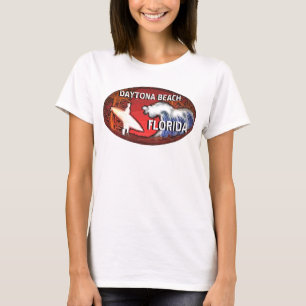 Daytona Beach Florida yellow surfer art ladies tee