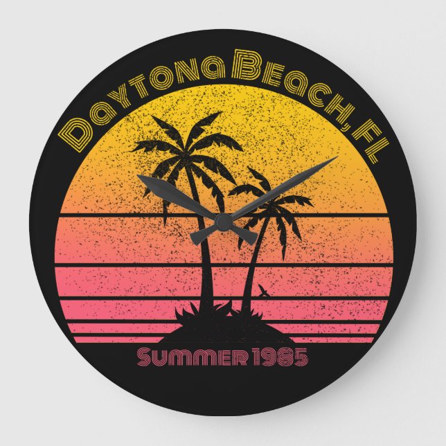 Daytona Beach Retro Sunset Palms Large Clock (Front)
