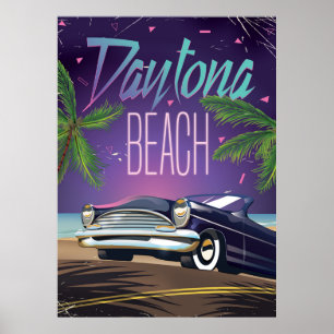 Daytona Beach Vintage Car Travel poster