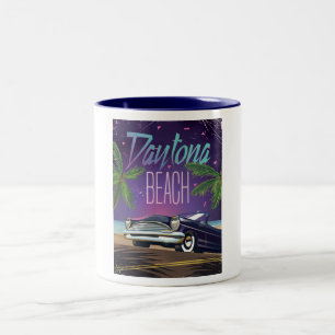 Daytona Beach Vintage Car Travel poster Two-Tone Coffee Mug