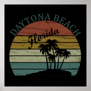 Daytona beach vintage sunset retro landscape poster