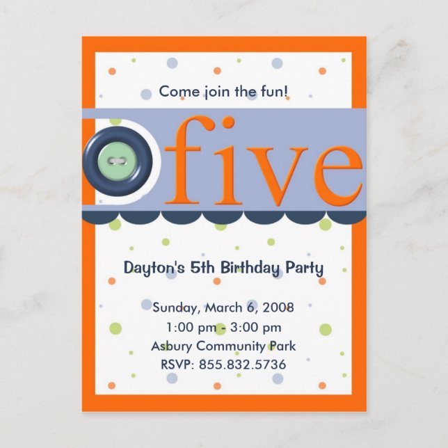 Dayton's 5th Birthday Invitation (Front)