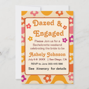 Dazed and Engaged retro 70s Bachelorette party  Invitation