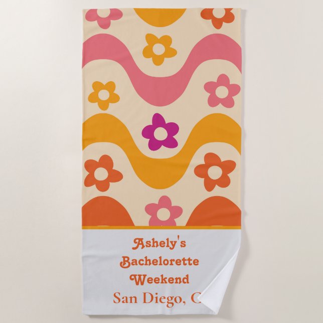 Dazed and Engaged retro 70s Bachelorette weekend  Beach Towel (Front)